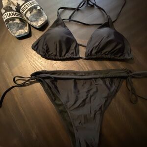 NWOT - Sexy String Black Bikini Set with Tie bottoms Size L (14)